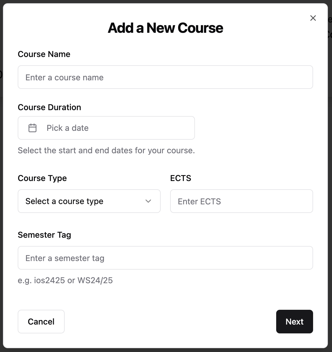 Course Details Form